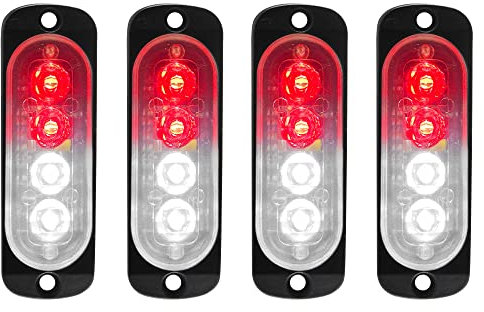 4pcs 12-24V Ultra Sottile Lampeggiante Emergenza Avvertimento Strobo Luci Luce - 4LEDS Flash Warning Light Bar - Auto Moto Truck-Rosso e Bianco