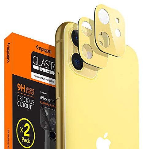 Spigen, 2 Pieces, iPhone 11 Rear Camera Cover [Yellow] Rear Lens Camera Protector for iPhone 11, Simple Installation, Full Coverage