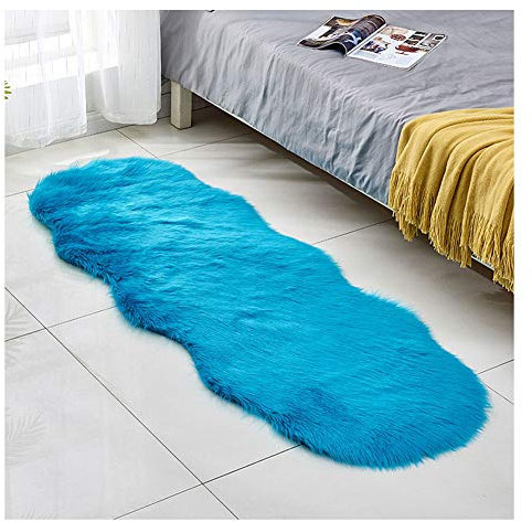 DAIHAN Faux Lammfell Schaffell Teppich, Flauschiger Kunstfell in Super weich Lammfellimitat Teppich Longhair Fell für Schlafzimmer, Sofa, Dekoration Dunkelblau 60 * 180cm