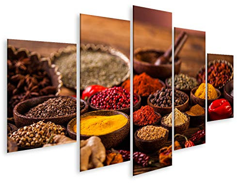 islandburner Tableau sur toile Table Bois Épices Colorées Bols Indonésiens Traditionnels Orientaux Cadre Affiche Poster Murale Tableaux