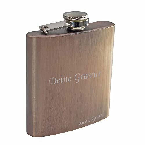 Edelstahl Flachmann in Bronzeotpik mit Gravur personalisiert mit Namen oder Datum | Geschenke für Männer | Gravierte Schnapsflasche