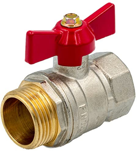 Kugelhahn 1/2 Zoll AG-IG - Absperrventil aus vernickeltem Messing mit PTFE-Dichtung - Absperrhahn mit Flügelgriff - Wasserhahn Sicher für Trinkwasser