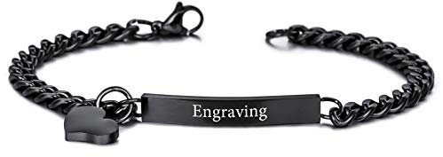 INBLUE Personalisierte Armband Benutzerdefinierte Gravur Name Datum ID für Frauen Mädchen Freundin Edelstahl Bar Fußkettchen mit Herz Anhänger Freundschaft Brautjungfer Geschenk(Schwarze Farbe)