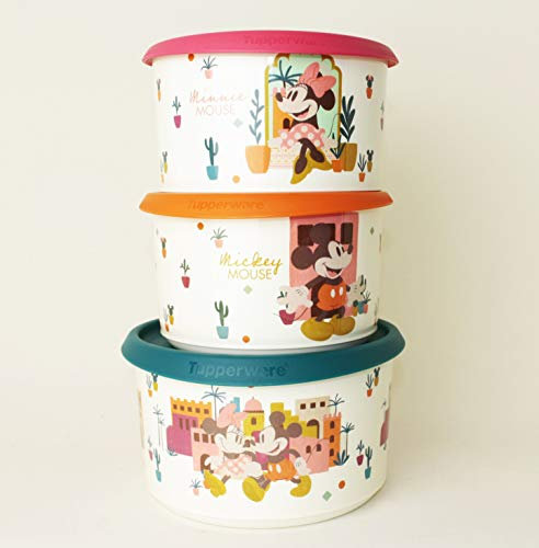 TUPPERWARE Bingo One Touch Maus Dosen Micky und Minnie 1,4L Petrol + 940ml Orange + 940ml Rosa + 200ml Peng