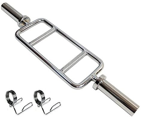 Barbell Olympic Triceps Bar with Spring Collars,Professional Hammer Curl Bar,Anti-Slip Chrome Triceps Bar Weight Lifting Bar,Fitness Olympic Barbell Bar for Squats and Deadlifts