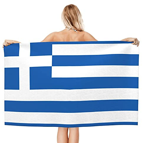 Mikrofaser-Strandtuch Flagge Griechenlands blau und weiß gestreift, Badetuch, Übergröße, für Herren und Damen, sandfrei, Strandtuch, schnelltrocknend, saugfähig, für Reisen, Sport, 69.8 x 140 cm