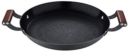 MasterPRO Odin - Gril rond de 32 cm, Anti-adhésif, poignées ergonomiques en bois d'acacia, idéal pour la cuisson au barbecue, Convient à l'induction et au four, Sans