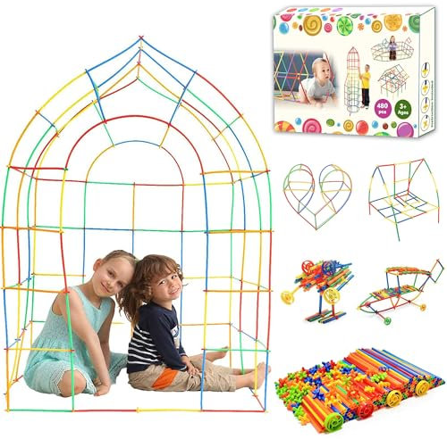 SIENIANLINE Straw Constructor STEM Building Toys 480 pcs Interlocking Plastic Educational Toys Engineering Building Blocks -Fun- Educational- Safe for Kids- Develops Motor Skills-Construction Blocks