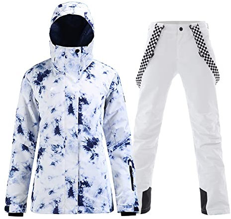Damen Skijacken und Hosen Set Winddicht Wasserdicht Bunt Snowboard Schneeanzug, White05, Large