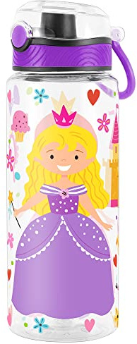 Cute Water Bottle for School Kids Girls, BPA FREE Tritan & Leak Proof & Easy Clean & Carry Handle, 23oz/ 680ml - Princess