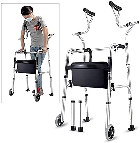 Gehhilfe für ältere Menschen Gehhilfe für Senioren Rollator Seniorengehhilfe mit Achselstütze, zusammenklappbare Schwerlast-Aluminiumkrücke mit Rädern, große Menschen stehen aufrecht little surprise