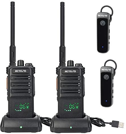 Retevis RB689 Wireless Walkie Talkie, Long Range, 2600mAh Rechargeable Two Way Radio, with Wireless Headphones, VOX, Flashlight, Adult Walkie Talkie for Security(Black, 2Pcs)