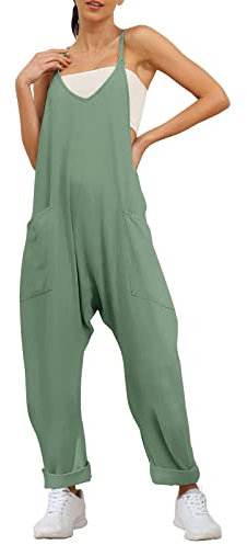 Bluelucon Arbeitsoverall Damen Lose Ausgebeult Overall Baggy Oversize Strampler Damen Latzhose Jumpsuit With Pockets Arbeitsoverall Grün L