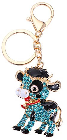 CALLARON Porte-Clés Vache 1Pc Cadeaux Souvenir Sac À Main Strass Portefeuilles en Métal Figure De Vache Porte-Clés Vache en Cristal Strass Animaux Porte-Clés Bling Porte-Clés en Métal
