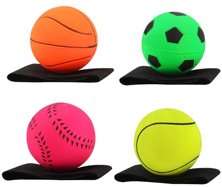 4 pezzi Sfera da polso, palline da polso sportive,palla rimbalzante in gomma con corda elastica da polso,palline rimbalzanti per sollievo dalla rigidità delle dita, palla da fitness regalo per bambini