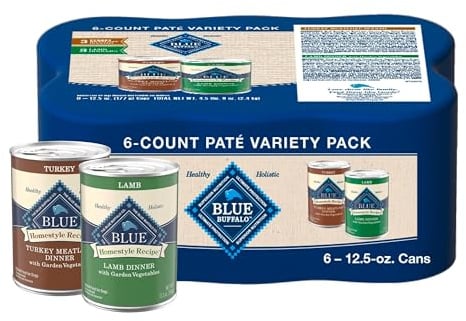 Blue Buffalo Homestyle Recipe Adult Wet Dog Food, Made with Natural Ingredients, Turkey and Lamb Dinner Variety Pack, 12.5-oz Cans (6 Count, 3 of Each)