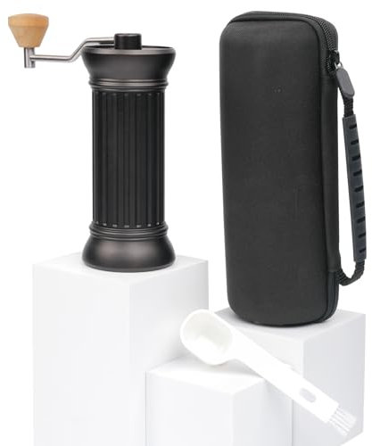 AugWey Manuelle Kaffeemühle Edelstahl Konische Grat Mühle, Tragbare Handkurbel Camping Kaffeebohnenmühle mit Bürste und Tragetasche für Reisen, 30g Kapazität, Römische Säule Design