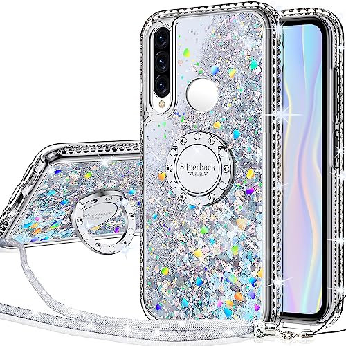 Miss Arts für Huawei P30 Lite Hülle, [Silverback] Mädchen Glitzern Handyhülle mit Ringständer, Cover Silikon Clear Schutzhülle für Huawei P30 Lite - Silber