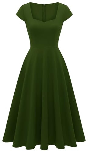 Berylove Abendkleider Elegant für Hochzeit Rockabilly Kleider Damen Cocktail Kleider für Damen Kleid Midi Festlich 8009 ArmyGreen S