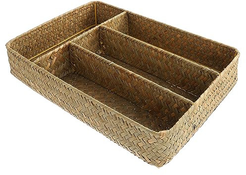 Cabilock Panier De Rangement En Paille Tiroir à Couverts Tissé Poubelle En Osier De Bureau Range-couverts Tissé Corbeille à Papier Toilette En Osier Tisser Algues Séchées Corbeille à Pain