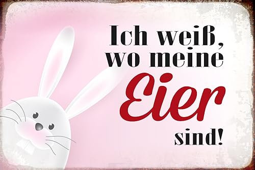 AGDeko® Blechschild Osterhase weiß wo Eier sind Größe 30x20 cm