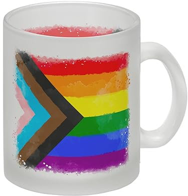 Progress-Pride-Flagge Glas Tasse ein Symbol für Gleichberechtigung und Zusammenhalt Kreativer Glas Tasse Motiv Geburtstag Tasse Gay Kaffeetasse Pride Regenbogen Transgender Queer