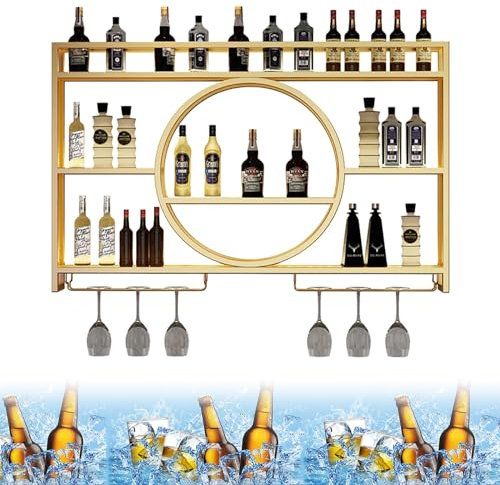 Wand Weinregal Glashalter,Vintage Weinregal Wand,Hängend Wandmontage Weinflaschenregale Für Küche, Esszimmer, Bar,Restaurants (Color : Gold, Size : 100x15x80cm)