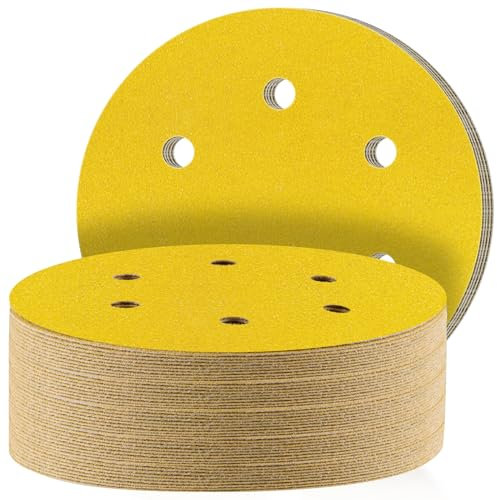 STEBRUAM Klett Schleifpapier 150mm,220 körnung Schleifblätter,Schleifscheiben für Exzenterschleifer Mischkorn für Holz Metall und Farbe 50 Stück Gelb