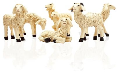 Lot de 6 moutons blancs de 15 cm en résine – moutons pour crèche de 9 cm – décorations de crèche – animaux de crèche – paysage de Noël