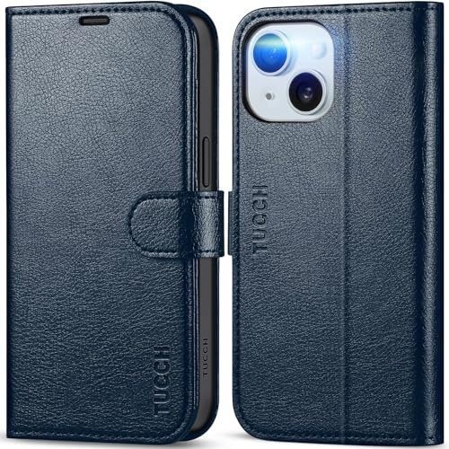 TUCCH Hülle für iPhone 15 5G, Schutzhülle TPU [Kartenfächer] [Standfunktion] [RFID Blocker] [Magnet] Stoßfeste Handyhülle, Lederhülle Kompatibel mit iPhone 15 2023(6,1 Zoll), Marineblau