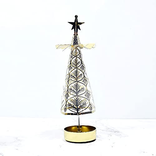 Spinnings Teelichthalter, Weihnachtsbaum-Kerzenhalter Spinnings Kerzenhalter, Rotierender Kerzenhalter aus Metall, Drehende Teelichthalter, Rotierender Kerzenhalter in(Goldener Kiefern-Eisenbecher)