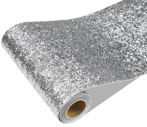 CRE8TIVE Silver Glitter Peel and Stick Wallpaper Sticky Back Plastic Roll Thick Glitter Wallpaper Border Vintage Contact Paper for Living Room Kitchen Furniture Stickers Vinyl Wrap 20cm x 200cm