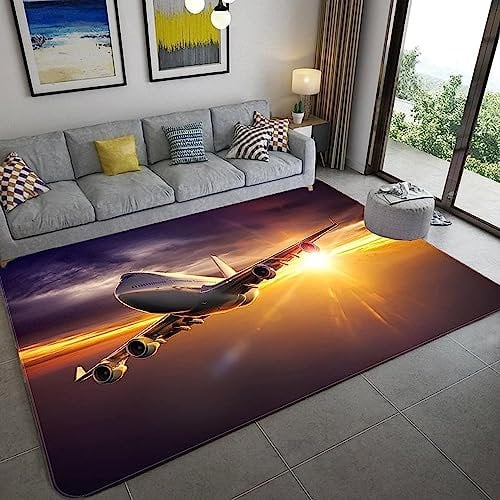 Bereichsteppich,3D-Teppich Bunte Wolken Sonnenaufgang Flugzeug Entscheidender Moment Gedruckt Wohnkultur rutschfest Weich,Kinderzimmer-Teppich - Polyester-Soft-Touch 180 X 280 cm -9P6C
