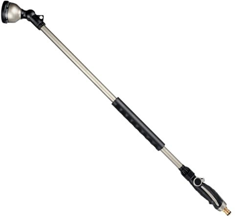 RESTMO Lanza de riego resistente, lanza de metal de 94 cm, cabezal de trinquete ajustable de 180°, varita de manguera de 10 patrones de pulverización, pistola rociadora larga perfecta para jardín,