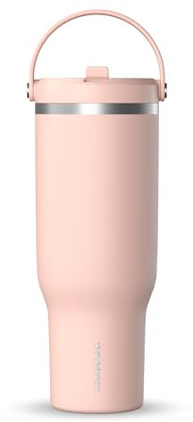Hydrapeak Nomad Trinkbecher mit Griff und Trinkhalm-Deckel, auslaufsicher, doppelt isoliert, 1,2 l, Edelstahl, Hellrosa (Pfingstrose)