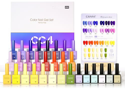 CANNI 24 Stück UV Nagellack Set lila blau rot grün mit Farbkarte & Unterlack & Glänzender Überlack & Matte Überlack & Primer & Dehydrator & reinforce gel für Nagelstudio Design Starter Maniküre