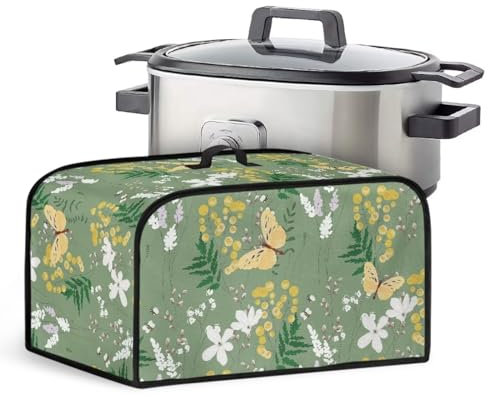 Pzuqiu Green Butterfly Slow Cooker Cover Universal Fit for Most Crock Pots Appliance Protective Cover Durable Crock Pot Cover with Side Pocket and Side Pocket