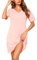 Bresdk Chemise de Nuit Femme Manche Courte Chemises de Nuit Coton Boutonnée à Col V Ete Robe Chemise Chic et Élégant, Rose, L