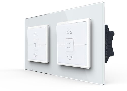 LIVOLO Wipp zweifacher Rollladenschalter 3-Tastenbedienung IP41 für Unterputz Einbau doppelter Tasterschalter Weiß im Glasrahamen Rollladen Markiese Jalousieschalter Wippschalter LEG-077026