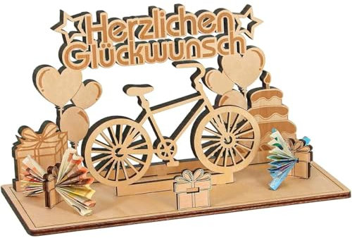 JINJUMEI Geburtstagsgeschenk Holz, Holz Fahrrad Geschenk Geldgeschenk Fahrrad Geburtstag Deko DIY Geldgeschenke Geburtstag Fahrrad Geldgeschenk Geburtstag für Friends, Family, Lovers, Mitschüler