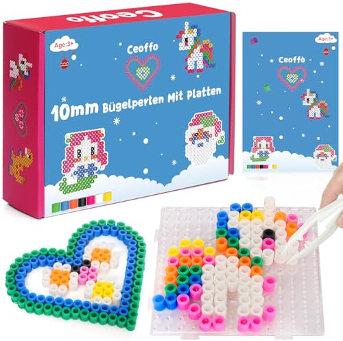 Ceoffo Bügelperlen Set 4500pcs in Sortierbox Fuse Beads kit Steckperlen Bastelspaß für Kinder Weihnachten Geschenk für Mädchen Jungs (Kein Platte Zubehör)… (10 mm)