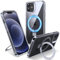 Flyzoo Magnetic Kickstand Case for iPhone 12/12 Pro, [Compatible with MagSafe & Invisible Ring Stand Holder] [Non-Yellowing & Shockproof] Clear Transparent Hard Silicone Edge Cover, 6.1'', Clear