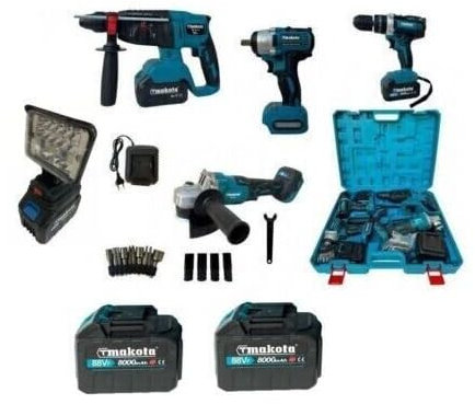 Kit 5in1 Smerigliatrice + Tassellatore + Avvitatore + Luce + Pneumatico 88V