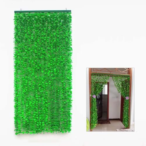 Türvorhang Mit Grüne Blätter Dekoration Bambusvorhang Perlenvorhang Panel Raumtrenner Vorhang 90x140cm 90x160cm Für Schlafzimmer Wohnwagen Camping(W90xH160cm)