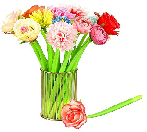 CosyCaya 24 StüCk Blumenstifte, GäNseblüMchen, Rose, Nelke, Kugelschreiber, Neuheit, KüNstliche Rose, Stift, 0,5 Mm, Schwarzer Tintenstift