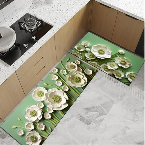 Hixino Küche Teppich rutschfest Kieselgur Küchenläufer Schnelltrocknend Küchenteppich Absorbierend Läufer Teppich Modern Küchenmatte Abwaschbar Schmutzfangmatte (40X60cm,Grün)