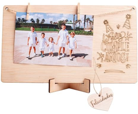 Olesea Portafotos con pinzas madera. Ideas regalos especiales tarjeta agradecimiento Marco colgar fotos con pinzas 10x15 madera natural mejor amiga amigo invisible mujer hombre (Cumpleaños)