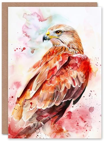 Artery8 Red Kite Bird of Prey Light Watercolour Portrait Blank For Him Or Her Art Birthday Card