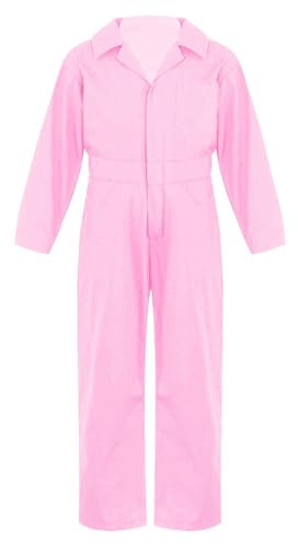 Xnihocha Kids Mechanic Costume Jumpsuit Halloween Cosplay Boiler Suit Khaki Workwear Uniform Cargo Coveralls Pink 11-12 Years