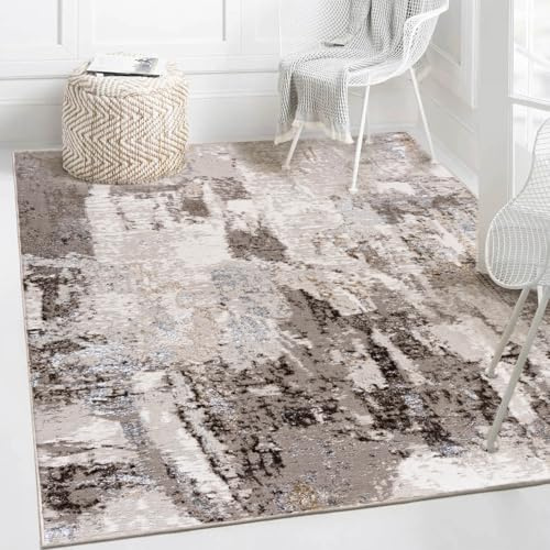 Mazovia Groß Teppich Wohnzimmer 200x300cm Creme Abstrakt Weich Pflegeleicht | Teppich für Schlafzimmer Esszimmer Büro Beige Tierfreundlich Allergikerfreundlich Fußbodenheizungsgeeignet Kurzflor Modern
